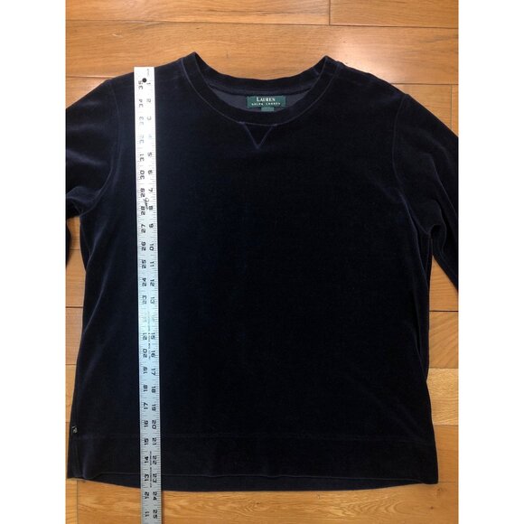 Lauren Ralph Lauren Cotton Blend Velour Long Sleeve Navy Sweatshirt Size L - Picture 5 of 10